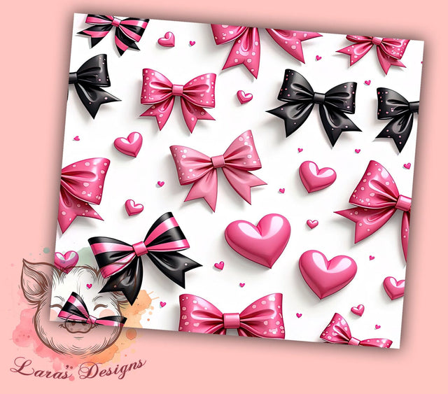 Coquette Pink Heart 20oz Tumbler, Coquette Style Tumbler, 20oz Sublimation Wrap, Heart Pattern Tumbler, Cute Pink Tumbler, Valentine’s Day Gift, Girly Tumbler Wrap Sublimation Lara' s Designs 