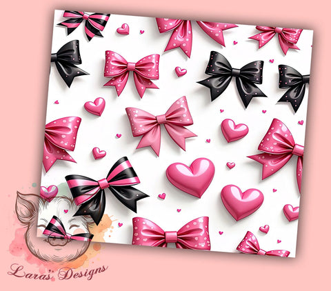 Coquette Pink Heart 20oz Tumbler, Coquette Style Tumbler, 20oz Sublimation Wrap, Heart Pattern Tumbler, Cute Pink Tumbler, Valentine’s Day Gift, Girly Tumbler Wrap Sublimation Lara' s Designs 