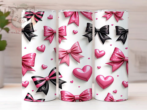Coquette Pink Heart 20oz Tumbler, Coquette Style Tumbler, 20oz Sublimation Wrap, Heart Pattern Tumbler, Cute Pink Tumbler, Valentine’s Day Gift, Girly Tumbler Wrap Sublimation Lara' s Designs 