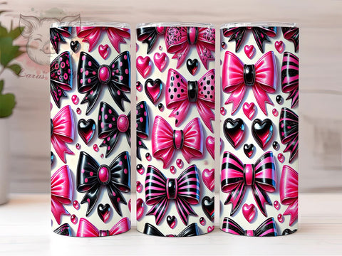 Coquette Pink Heart 20oz Tumbler, Coquette Style Tumbler, 20oz Sublimation Wrap, Heart Pattern Tumbler, Cute Pink Tumbler, Valentine’s Day Gift, Girly Tumbler Wrap Sublimation Lara' s Designs 