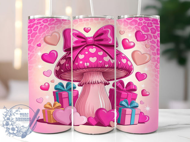 Coquette Pink Mushroom Tumbler, Coquette Motif Pattern, Cute Mushroom Design, 20Oz Sublimation Wrap, Whimsical Mushroom Art, Girly Coquette Texture, Tumbler Sublimation Sublimation ToriDesigns 