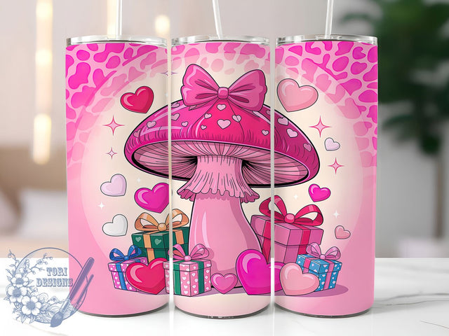 Coquette Pink Mushroom Tumbler, Coquette Motif Pattern, Cute Mushroom Design, 20Oz Sublimation Wrap, Whimsical Mushroom Art, Girly Coquette Texture, Tumbler Sublimation Sublimation ToriDesigns 