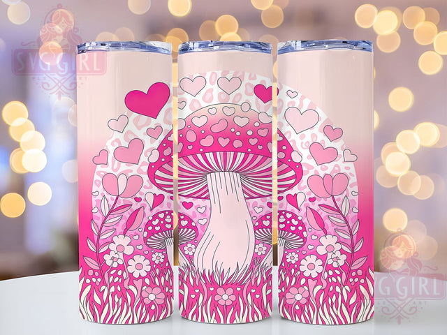 Coquette Pink Mushroom Tumbler, Pink Girly Pattern, Cute Mushroom Design, 20Oz Sublimation Wrap, Feminine Cottagecore Art, Whimsical Mushroom Texture, Tumbler Sublimation Sublimation SvggirlplusArt 