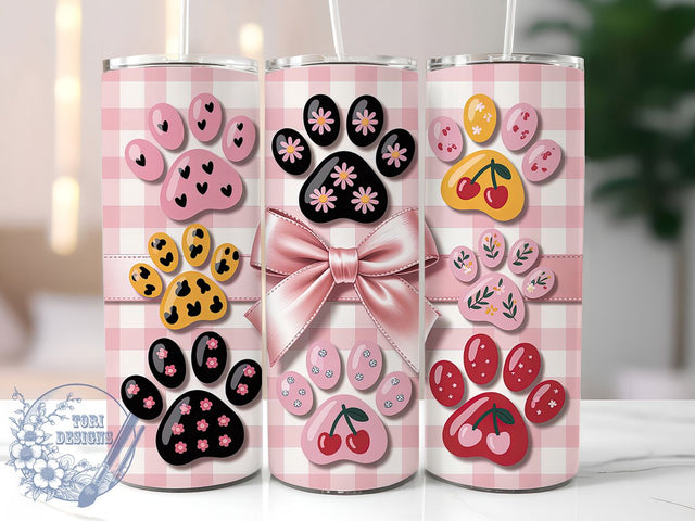 Coquette Pink Paw Tumbler, Pink Paw Print, Cute Design, Pet Lover, Playful Art, 20Oz Tumbler, Sublimation Wrap Sublimation ToriDesigns 