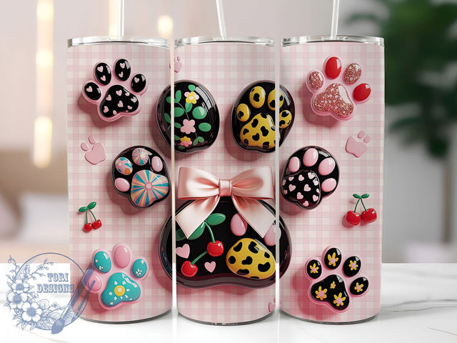 Coquette Pink Paw Tumbler, Pink Paw Print, Cute Design, Pet Lover, Playful Art, 20Oz Tumbler, Sublimation Wrap Sublimation ToriDesigns 