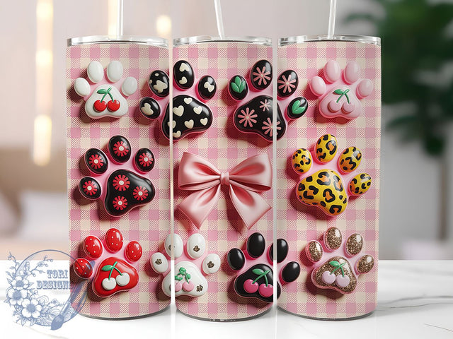 Coquette Pink Paw Tumbler, Pink Paw Print, Cute Design, Pet Lover, Playful Art, 20Oz Tumbler, Sublimation Wrap Sublimation ToriDesigns 