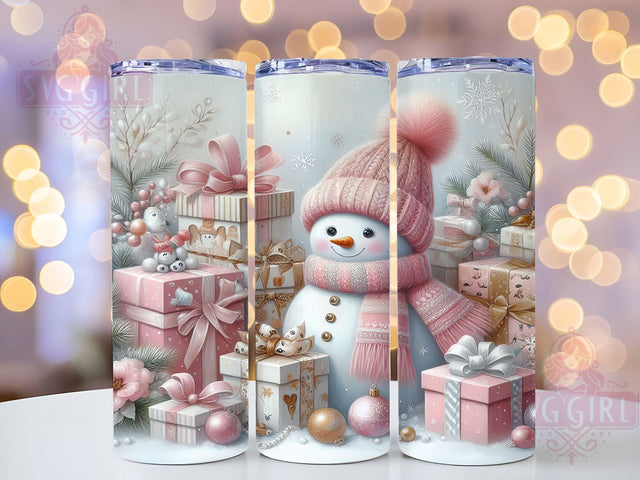 Coquette Pink Snowman Christmas Tumbler, Winter Christmas Sublimation Design, Festive Holiday Cup Art, 20oz Xmas Tumbler, Whimsical Snowman Mug, Stylish Christmas Cup, Cozy Holiday Wrap Sublimation SvggirlplusArt 
