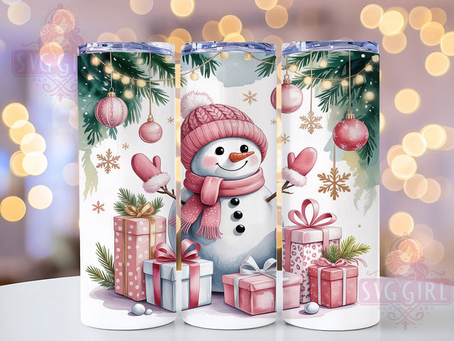 Coquette Pink Snowman Christmas Tumbler, Winter Christmas Sublimation Design, Festive Holiday Cup Art, 20oz Xmas Tumbler, Whimsical Snowman Mug, Stylish Christmas Cup, Cozy Holiday Wrap Sublimation SvggirlplusArt 