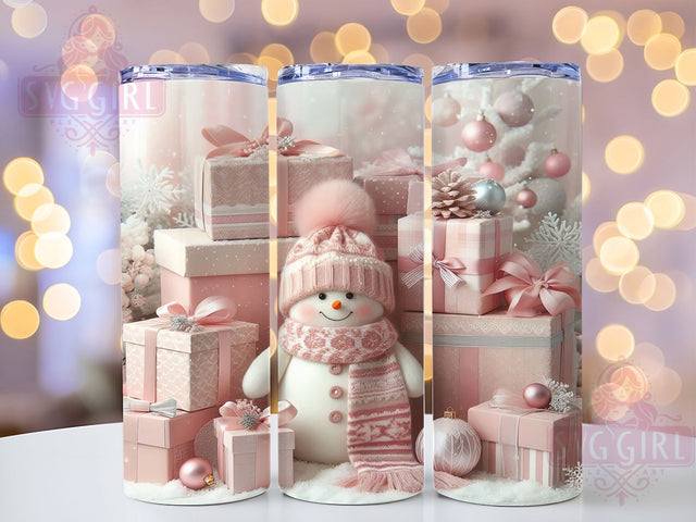 Coquette Pink Snowman Christmas Tumbler, Winter Christmas Sublimation Design, Festive Holiday Cup Art, 20oz Xmas Tumbler, Whimsical Snowman Mug, Stylish Christmas Cup, Cozy Holiday Wrap Sublimation SvggirlplusArt 