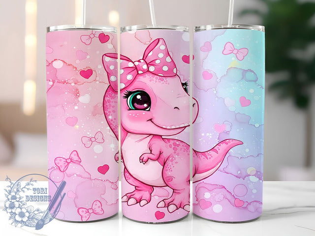 Coquette Pink T-Rex Tumbler Wrap, Coquette Dinosaur Design, Cute Dino Mug, Bow T-Rex Cup, Aesthetic Preppy Tumbler, Feminine Jurassic Wrap, Sublimation Tumbler Wrap Sublimation ToriDesigns 