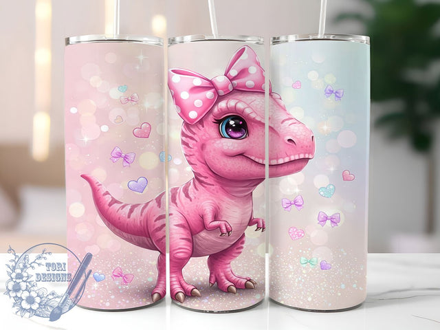 Coquette Pink T-Rex Tumbler Wrap, Coquette Dinosaur Design, Cute Dino Mug, Bow T-Rex Cup, Aesthetic Preppy Tumbler, Feminine Jurassic Wrap, Sublimation Tumbler Wrap Sublimation ToriDesigns 
