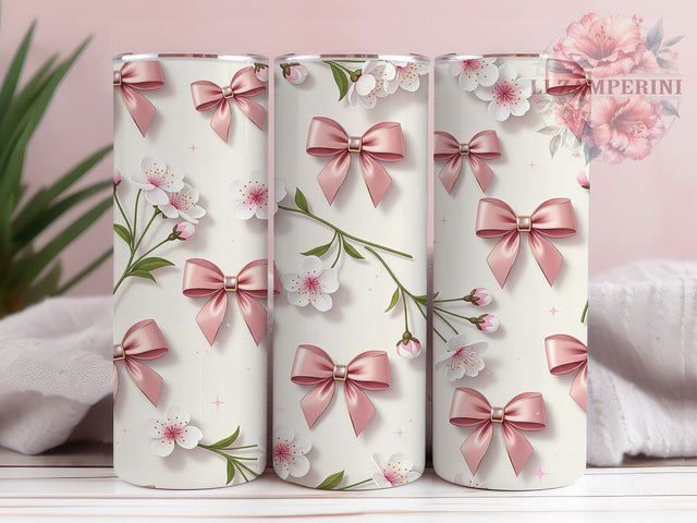 Coquette Preppy Pink Bows Girly Tumbler, Pink Bows Wrap, Quencher Style Design, 20Oz Tumbler Sublimation, Girly Coquette Drinkware, Soft Feminine Cup, Vintage Bow Mug Sublimation Li Zamperini 