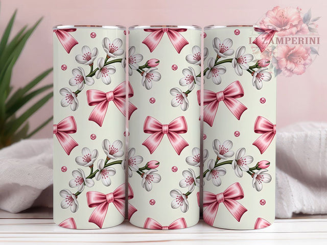 Coquette Preppy Pink Bows Girly Tumbler, Pink Bows Wrap, Quencher Style Design, 20Oz Tumbler Sublimation, Girly Coquette Drinkware, Soft Feminine Cup, Vintage Bow Mug Sublimation Li Zamperini 