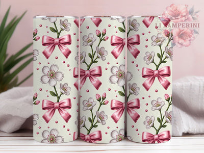 Coquette Preppy Pink Bows Girly Tumbler, Pink Bows Wrap, Quencher Style Design, 20Oz Tumbler Sublimation, Girly Coquette Drinkware, Soft Feminine Cup, Vintage Bow Mug Sublimation Li Zamperini 