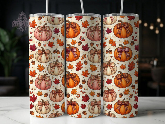Coquette Pumpkin Autumn 20oz Tumbler, Coquette Pumpkin Autumn, 20oz Tumbler Wrap, Sublimation Design, Cute Fall Art, Digital Download, Tumbler PNG, Coquette Pumpkin Wrap Sublimation SvggirlplusArt 