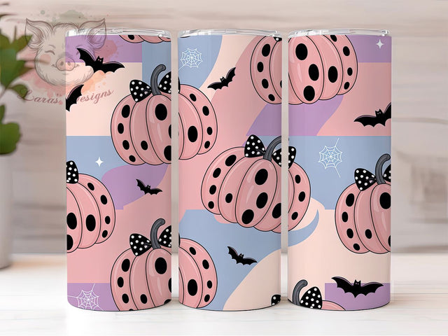 Coquette Pumpkin Bow Halloween Tumbler, Pumpkin Bow Wrap, Girly Halloween Sublimation, 20oz Tumbler Design, Pink Spooky Tumbler, Cute Fall Drinkware, Halloween Bow Wrap Sublimation Lara' s Designs 