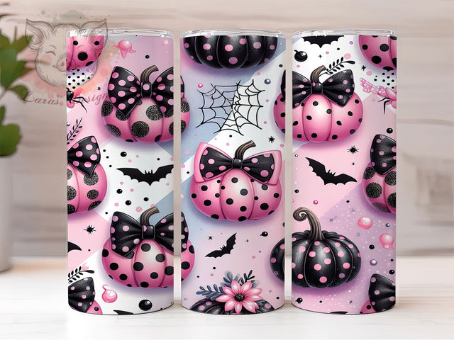 Coquette Pumpkin Bow Halloween Tumbler, Pumpkin Bow Wrap, Girly Halloween Sublimation, 20oz Tumbler Design, Pink Spooky Tumbler, Cute Fall Drinkware, Halloween Bow Wrap Sublimation Lara' s Designs 
