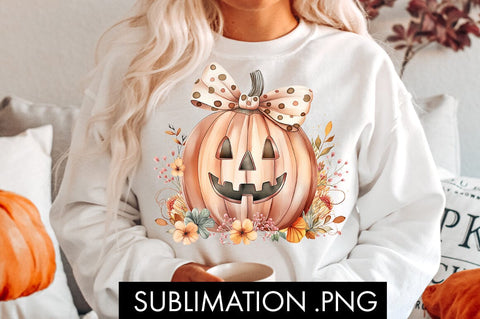 Coquette Pumpkin Floral Halloween PNG Sublimation Sublimation Freeling Design House 