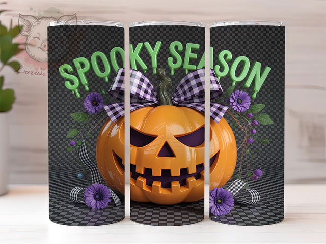 Coquette Pumpkin Girly Halloween Tumbler, Spooky Season Wrap, 20Oz Sublimation, Girly Halloween Cup, Autumn Bow Drinkware, Cute Fall Tumbler Design, Festive Pumpkin Cup Print Sublimation Lara' s Designs 