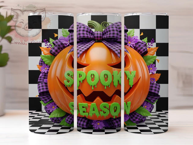 Coquette Pumpkin Girly Halloween Tumbler, Spooky Season Wrap, 20Oz Sublimation, Girly Halloween Cup, Autumn Bow Drinkware, Cute Fall Tumbler Design, Festive Pumpkin Cup Print Sublimation Lara' s Designs 