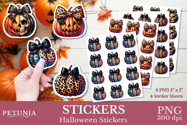 Coquette Pumpkin Stickers | Halloween Stickers Sublimation Petunia Digital Design 