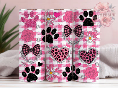 Coquette Puppy Valentine Tumbler, Coquette Pet Pattern, Romantic Puppy Design, 20Oz Sublimation Wrap, Cute Dog Art, Stylish Valentine Texture, Tumbler Sublimation Sublimation Li Zamperini 