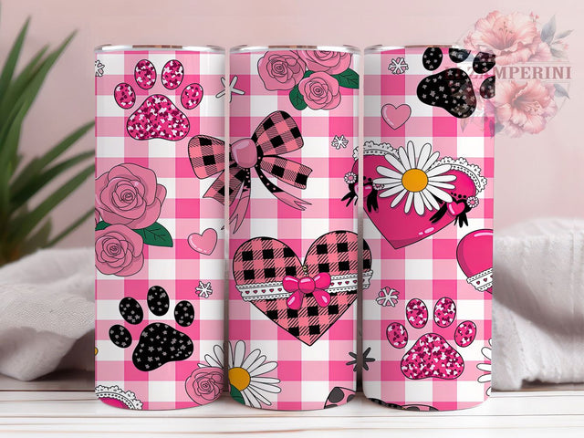 Coquette Puppy Valentine Tumbler, Coquette Pet Pattern, Romantic Puppy Design, 20Oz Sublimation Wrap, Cute Dog Art, Stylish Valentine Texture, Tumbler Sublimation Sublimation Li Zamperini 