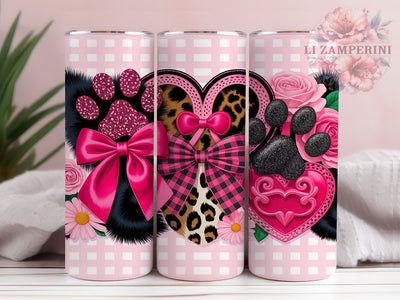 Coquette Puppy Valentine Tumbler, Coquette Pet Pattern, Romantic Puppy Design, 20Oz Sublimation Wrap, Cute Dog Art, Stylish Valentine Texture, Tumbler Sublimation Sublimation Li Zamperini 