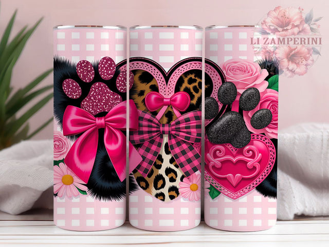 Coquette Puppy Valentine Tumbler, Coquette Pet Pattern, Romantic Puppy Design, 20Oz Sublimation Wrap, Cute Dog Art, Stylish Valentine Texture, Tumbler Sublimation Sublimation Li Zamperini 
