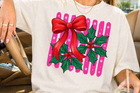 Coquette Red Christmas Bow Holly PNG 1 Sublimation nirmal108roy 