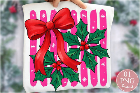 Coquette Red Christmas Bow Holly PNG 1 Sublimation nirmal108roy 