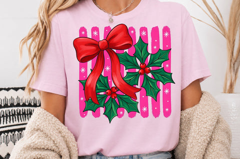 Coquette Red Christmas Bow Holly PNG 1 Sublimation nirmal108roy 