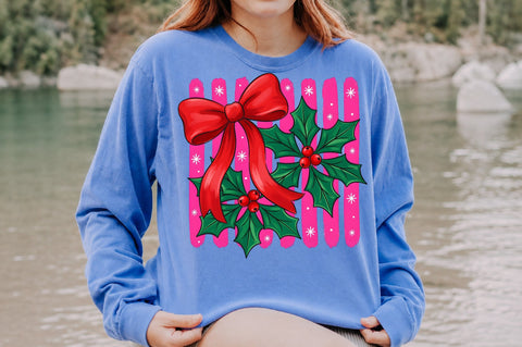Coquette Red Christmas Bow Holly PNG 1 Sublimation nirmal108roy 