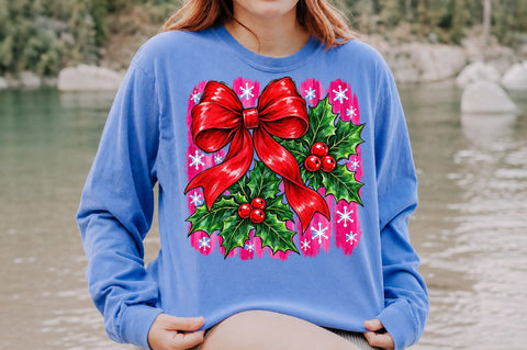 Coquette Red Christmas Bow Holly PNG Sublimation nirmal108roy 