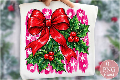 Coquette Red Christmas Bow Holly PNG Sublimation nirmal108roy 