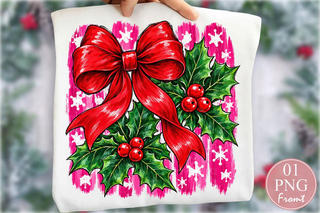 Coquette Red Christmas Bow Holly PNG Sublimation nirmal108roy 
