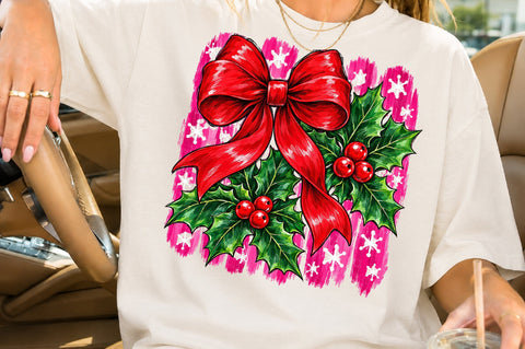 Coquette Red Christmas Bow Holly PNG Sublimation nirmal108roy 