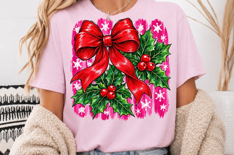 Coquette Red Christmas Bow Holly PNG Sublimation nirmal108roy 