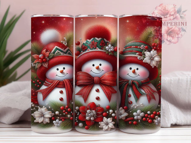 Coquette Red Snowman Christmas Tumbler, Red Snowman Wrap, Festive Holiday Sublimation, Cute Snowman Cup, 20Oz Skinny Tumbler Wrap, Whimsical Christmas Mug, Stylish Holiday Design Sublimation Li Zamperini 