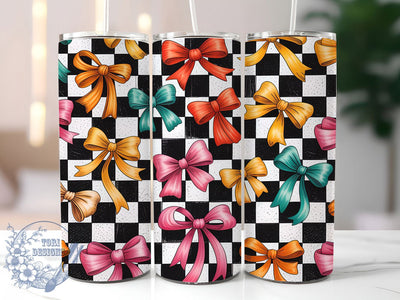 Coquette Retro Bow 20oz Tumbler Wrap, Retro Bow Tumbler, Checkered Tumbler Design, 20oz Tumbler Wrap, Bow Tumbler Sublimation, Vintage Tumbler Design, Aesthetic Tumbler Wrap Sublimation ToriDesigns 