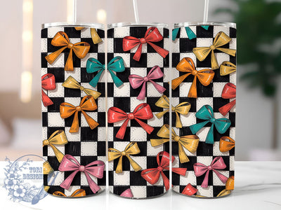 Coquette Retro Bow 20oz Tumbler Wrap, Retro Bow Tumbler, Checkered Tumbler Design, 20oz Tumbler Wrap, Bow Tumbler Sublimation, Vintage Tumbler Design, Aesthetic Tumbler Wrap Sublimation ToriDesigns 