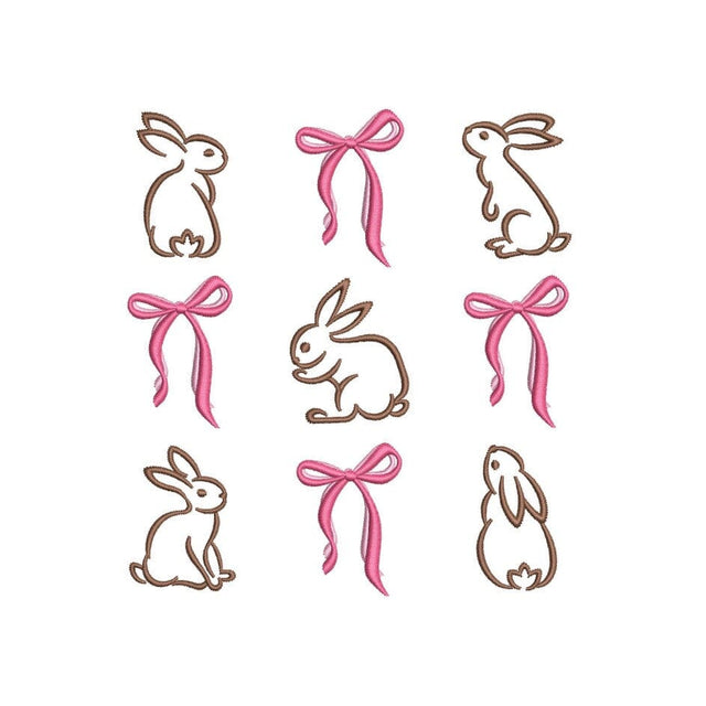 Coquette Ribbon Easter Bunny Embroidery Design, 5 sizes, Instant Download Embroidery/Applique DESIGNS Nino Nadaraia 