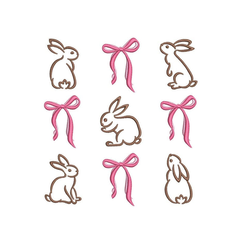 Coquette Ribbon Easter Bunny Embroidery Design, 5 sizes, Instant Download Embroidery/Applique DESIGNS Nino Nadaraia 