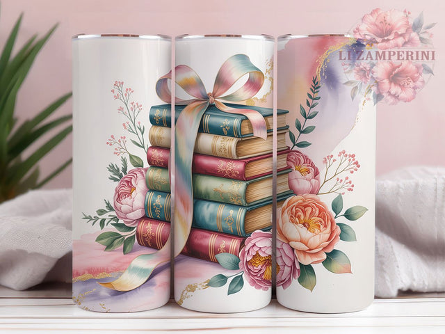 Coquette Romantic Vintage Books 20oz Tumbler, Book Lover, Romantic Theme, Vintage Style, Aesthetic Design, 20oz Tumbler Wrap, Sublimation PNG Sublimation Li Zamperini 