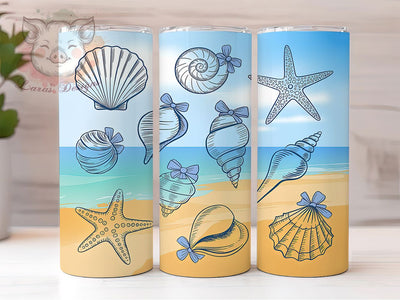 Coquette Seashell Bow 20oz Tumbler, Hand-Drawn Seashell Art, Sublimation Tumbler Wrap, 20oz Tumbler, Beach Coastal Theme, Summer Ocean Gift, Cute Girly Style Sublimation Lara' s Designs 