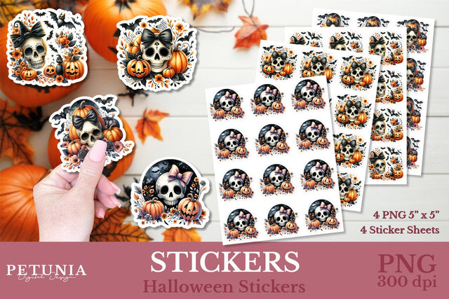 Coquette Skull Stickers | Halloween Stickers Sublimation Petunia Digital Design 