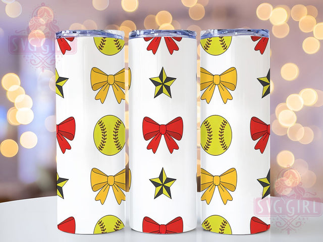 Coquette Softball 20oz Tumbler Wrap, Coquette Aesthetic Tumbler, 20oz Sublimation Wrap, Sports Mom Drinkware, Pink Softball Design, Seamless Pattern Tumbler, Cute Athlete Gift Sublimation SvggirlplusArt 