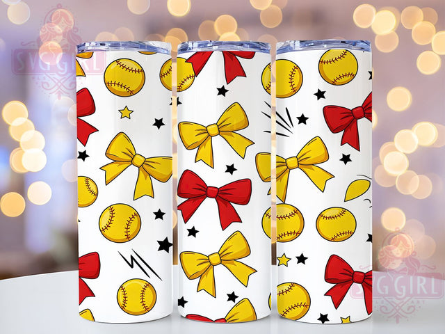 Coquette Softball 20oz Tumbler Wrap, Coquette Aesthetic Tumbler, 20oz Sublimation Wrap, Sports Mom Drinkware, Pink Softball Design, Seamless Pattern Tumbler, Cute Athlete Gift Sublimation SvggirlplusArt 