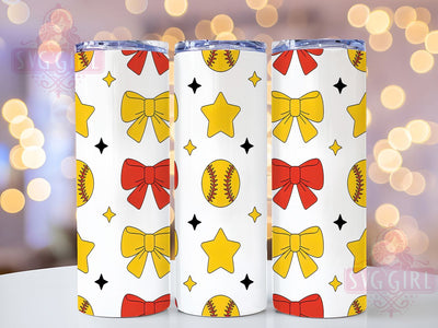 Coquette Softball 20oz Tumbler Wrap, Coquette Aesthetic Tumbler, 20oz Sublimation Wrap, Sports Mom Drinkware, Pink Softball Design, Seamless Pattern Tumbler, Cute Athlete Gift Sublimation SvggirlplusArt 