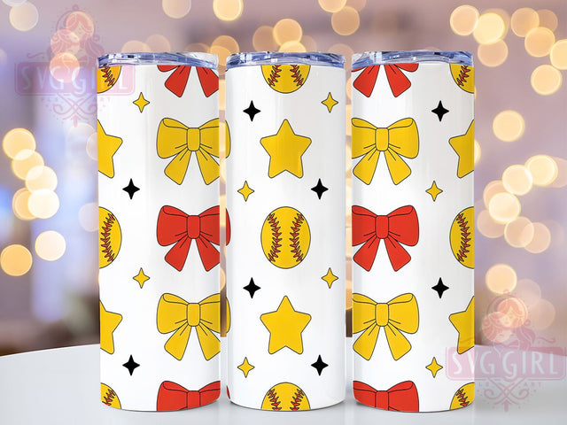 Coquette Softball 20oz Tumbler Wrap, Coquette Aesthetic Tumbler, 20oz Sublimation Wrap, Sports Mom Drinkware, Pink Softball Design, Seamless Pattern Tumbler, Cute Athlete Gift Sublimation SvggirlplusArt 